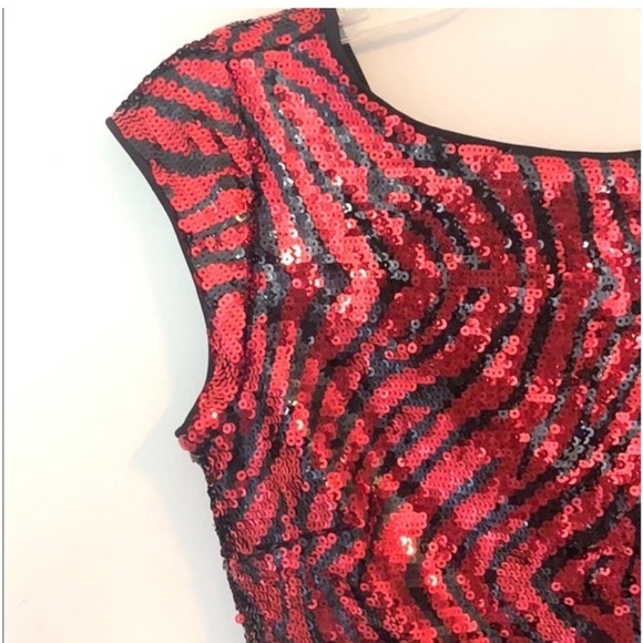 Guess Red/Black Zebra Sequin Cap Sleeve Mini Dress NWT Sz 2 - Picture 10 of 11